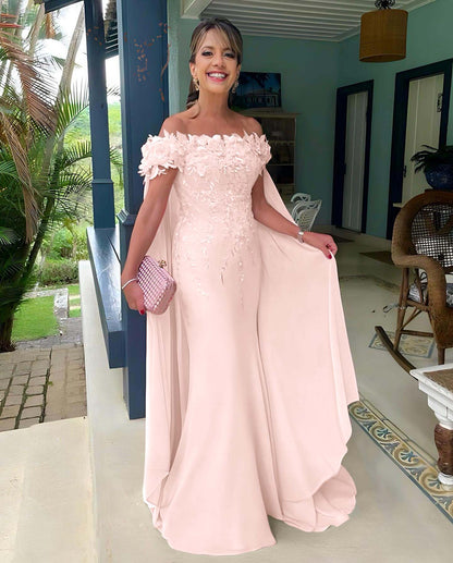 Off the Shoulder Sleeveless Long Mermaid Prom Dress With Appliques