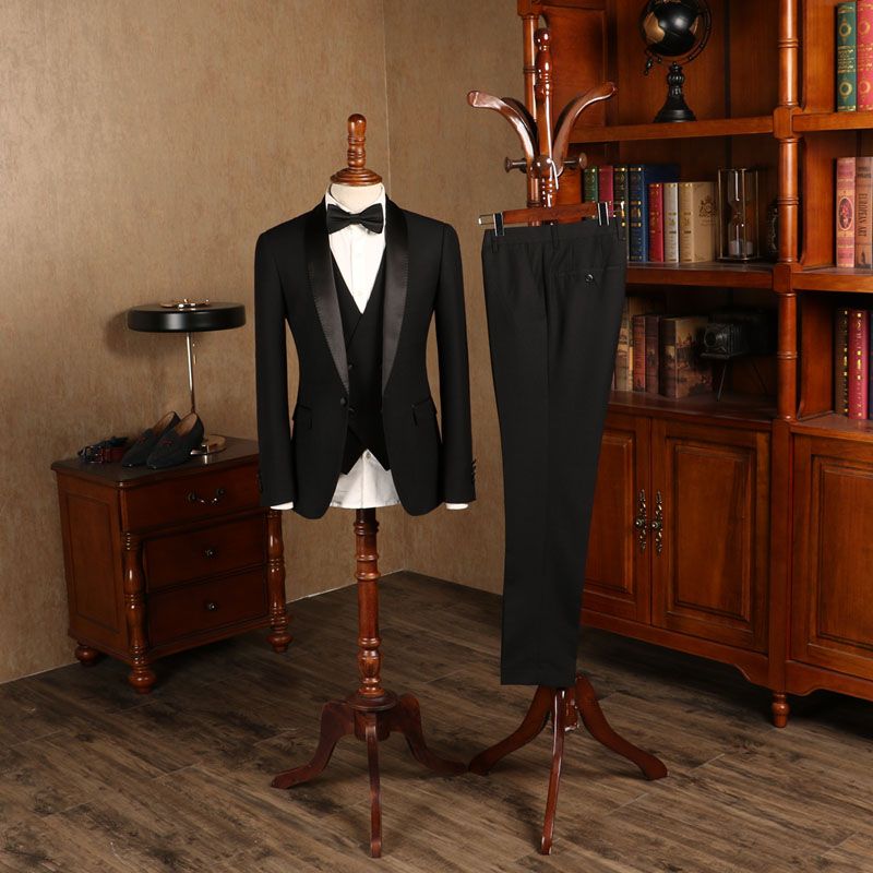 Baldwin All Black Three Piecess Custom Wedding Suit For Bridegrooms