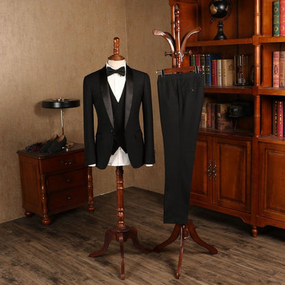 Baldwin All Black Three Piecess Custom Wedding Suit For Bridegrooms