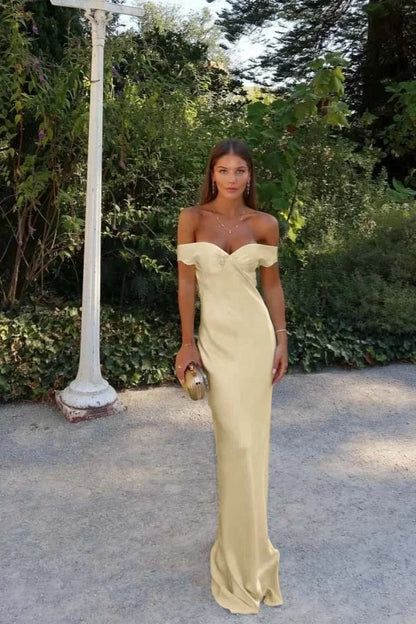 Light Yellow Sweetheart Off-The-Shoulder Prom Dress