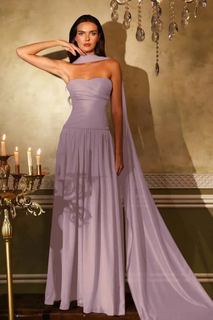 Burnt Orange Chiffon Strapless Prom Dress ZT0659