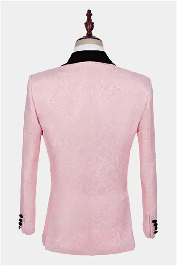 Reception Suit For Groom Jacquard Pink Tuxedo On Sale