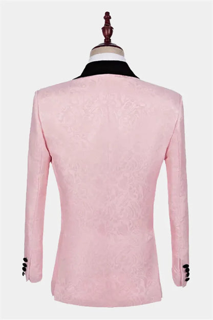 Reception Suit For Groom Jacquard Pink Tuxedo On Sale