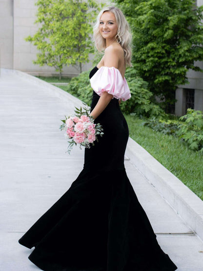 Tube Top Velvet Long Mermaid Prom Dress with Off-Shoulder Detachable