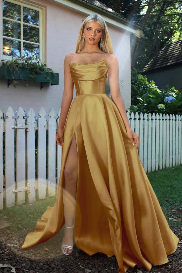 Candy Pink Split A-Line Prom Dress With Pockets