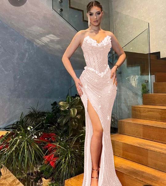 Sweetheart Strapless Sleeveless High Split Prom Dress