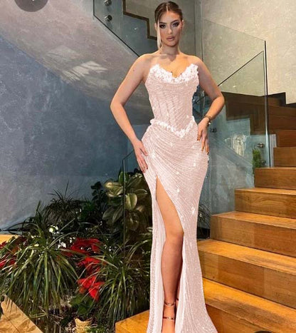 Sweetheart Strapless Sleeveless High Split Prom Dress