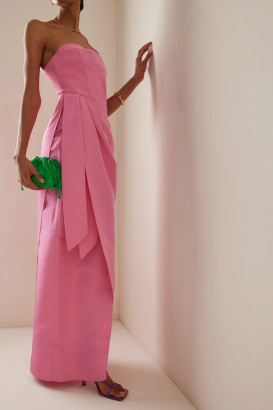 Fashion Pink Strapless Sleeveless Prom Dress