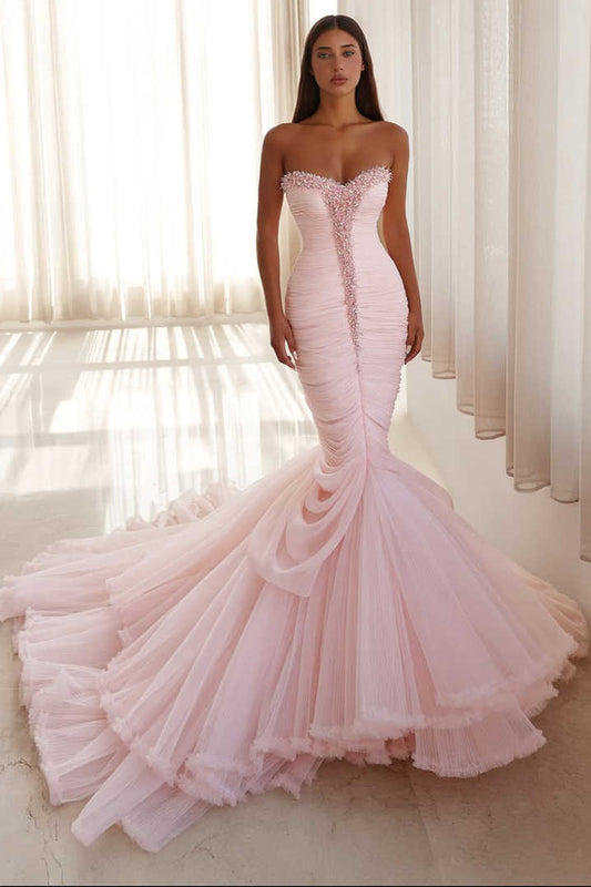 Blushing Pink Sweetheart Mermaid Evening Dress