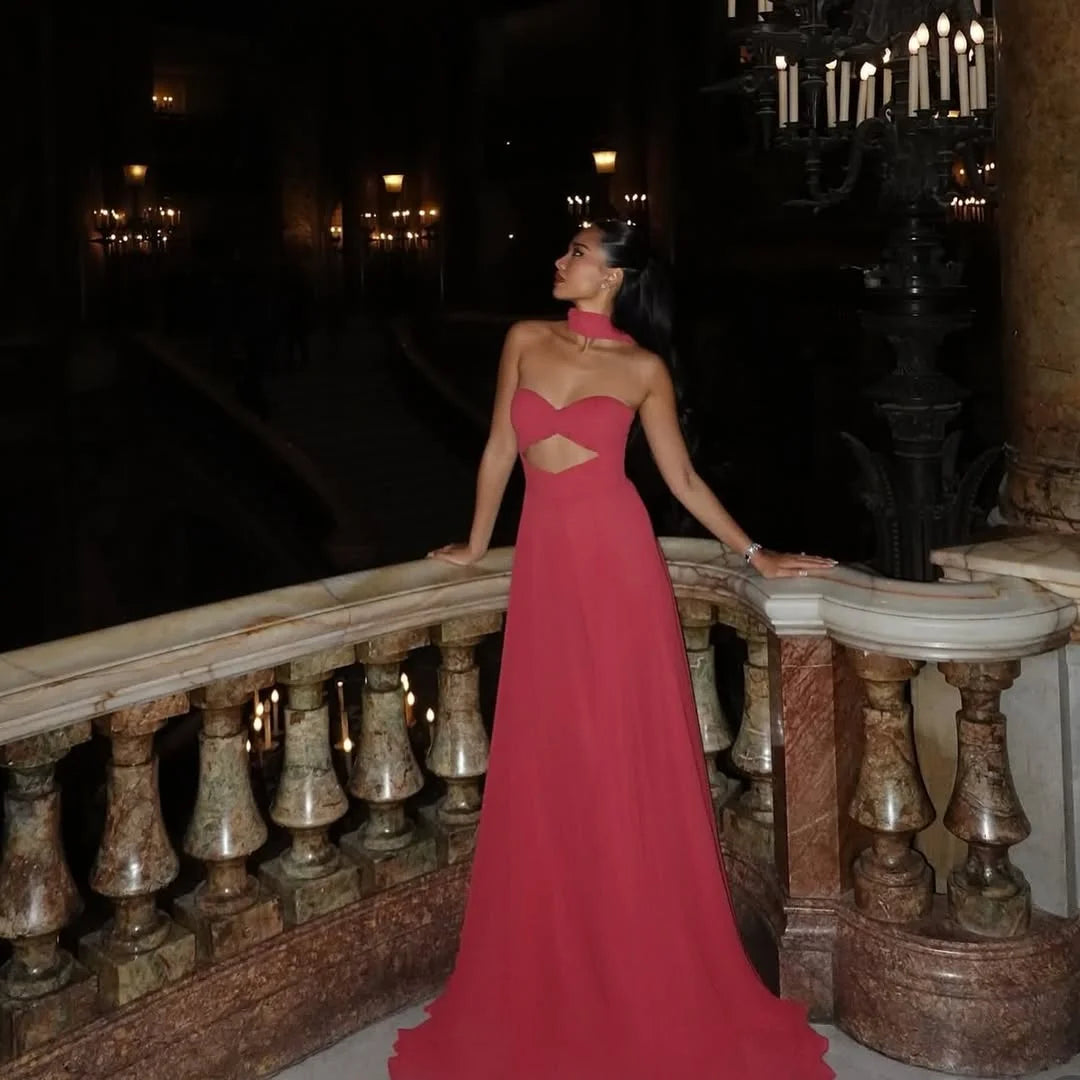 Flattering Red Chiffon Sweetheart Prom Dress With Scarf