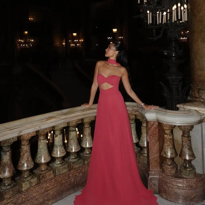 Flattering Red Chiffon Sweetheart Prom Dress With Scarf ZT0677