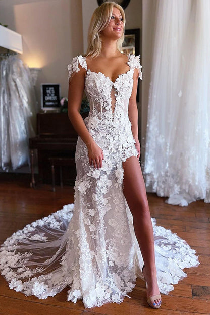 Charming Mermaid Sweetheart White Wedding Dress