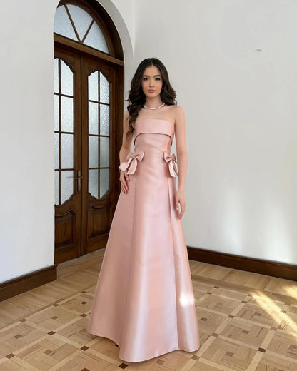 Dark Pink Strapless A-Line Prom Dress With Bow