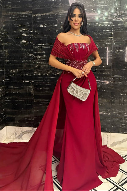 Bugurndy Off-the-Shoulder Chiffon Evening Dress