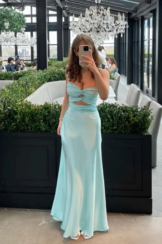 Cute Sheath Strapless Keyhole Satin Prom Dress
