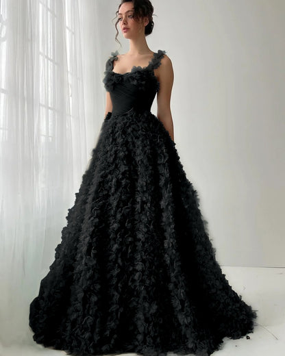 Square Neck Spaghetti Straps Sleeveless Long A-Line Prom Dress