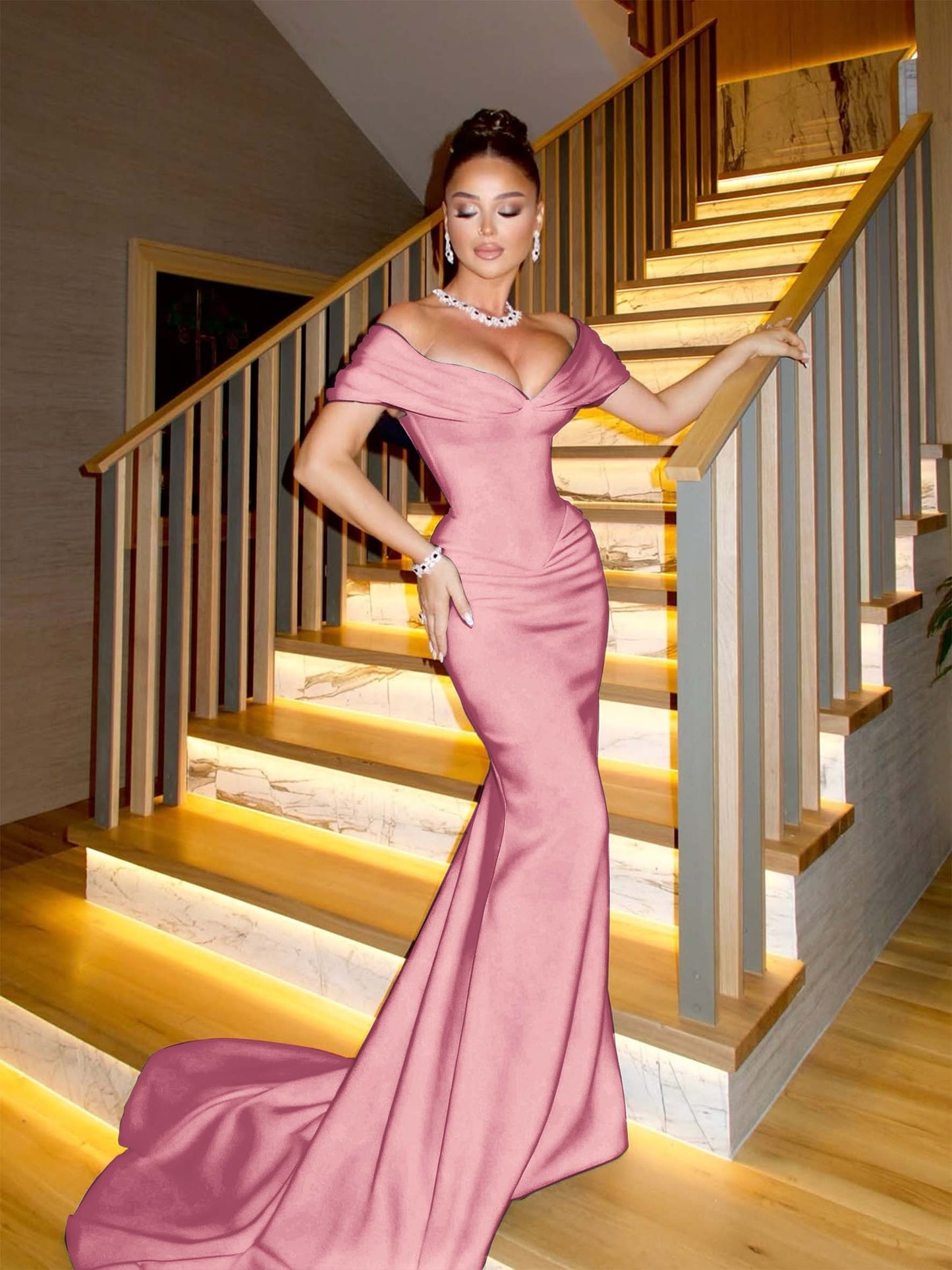 Off The Shoulder Sleeveless Long Mermaid Prom Dress With Pleated