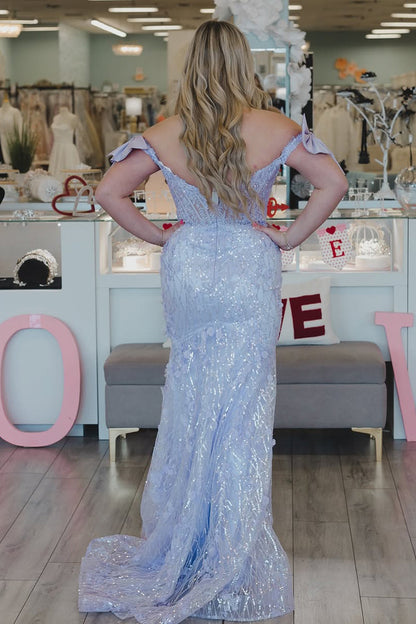 Mermaid Off the Shoulder Lilac Sequins Long Prom Dress