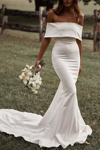 Off-Shoulder Strapless Satin Wedding Dress