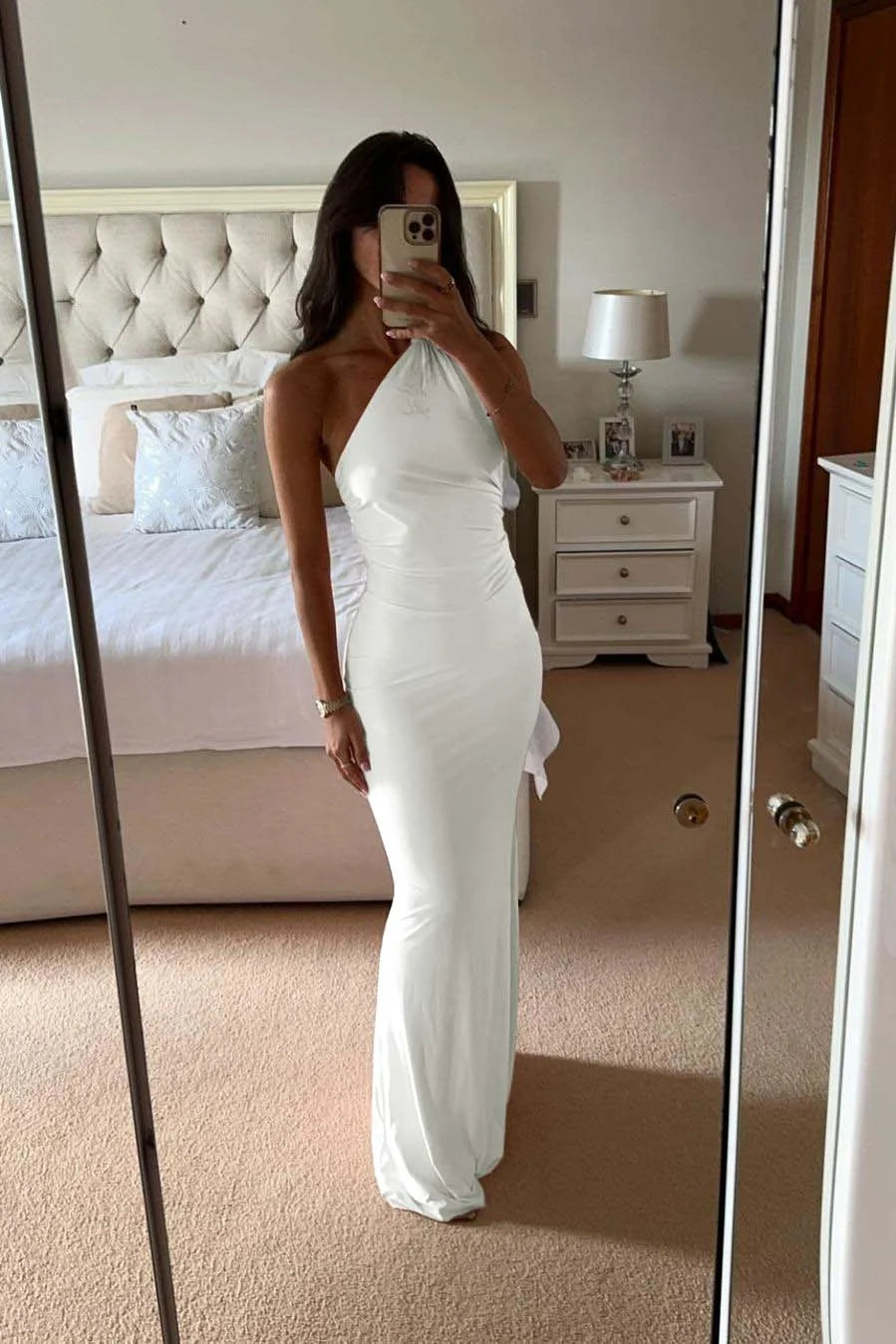 Pink One-Shoulder Slim Fit Prom Dress