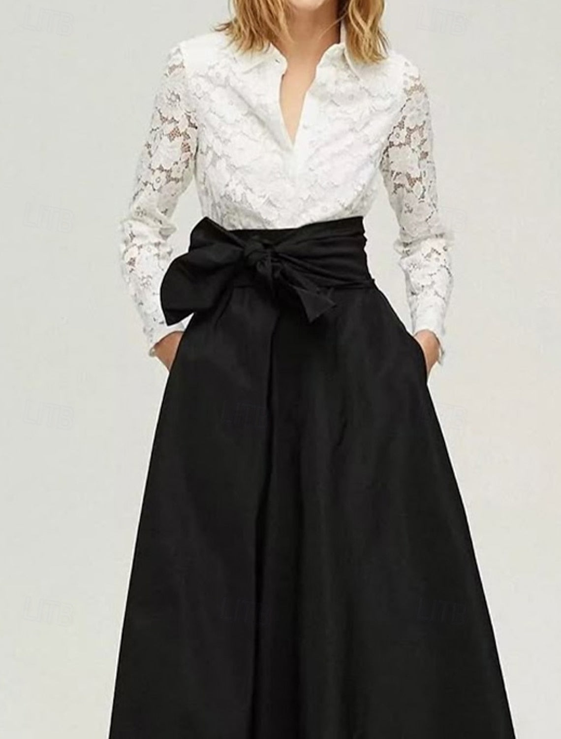 Long Sleeve Bow A-Line Floor-Length Formal Evening Dress