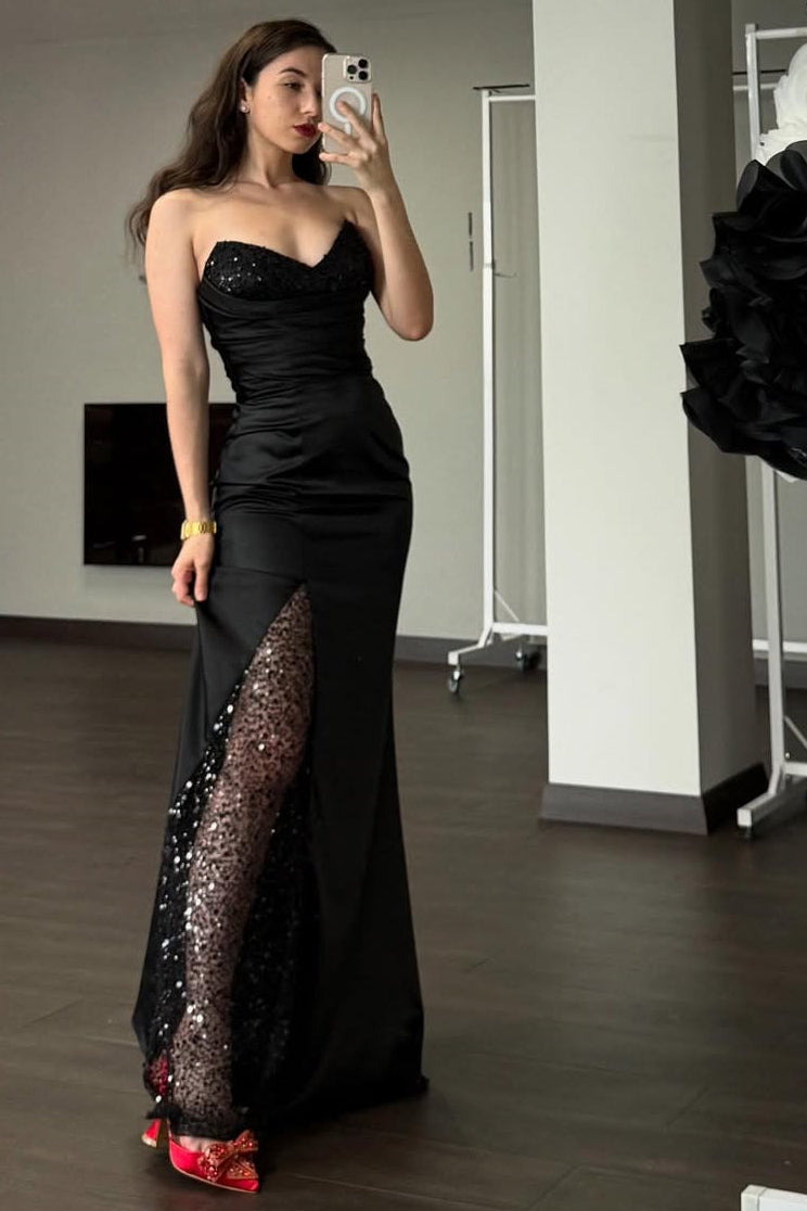Charming Black Sweetheart Strapless Sleeveless Prom Dress