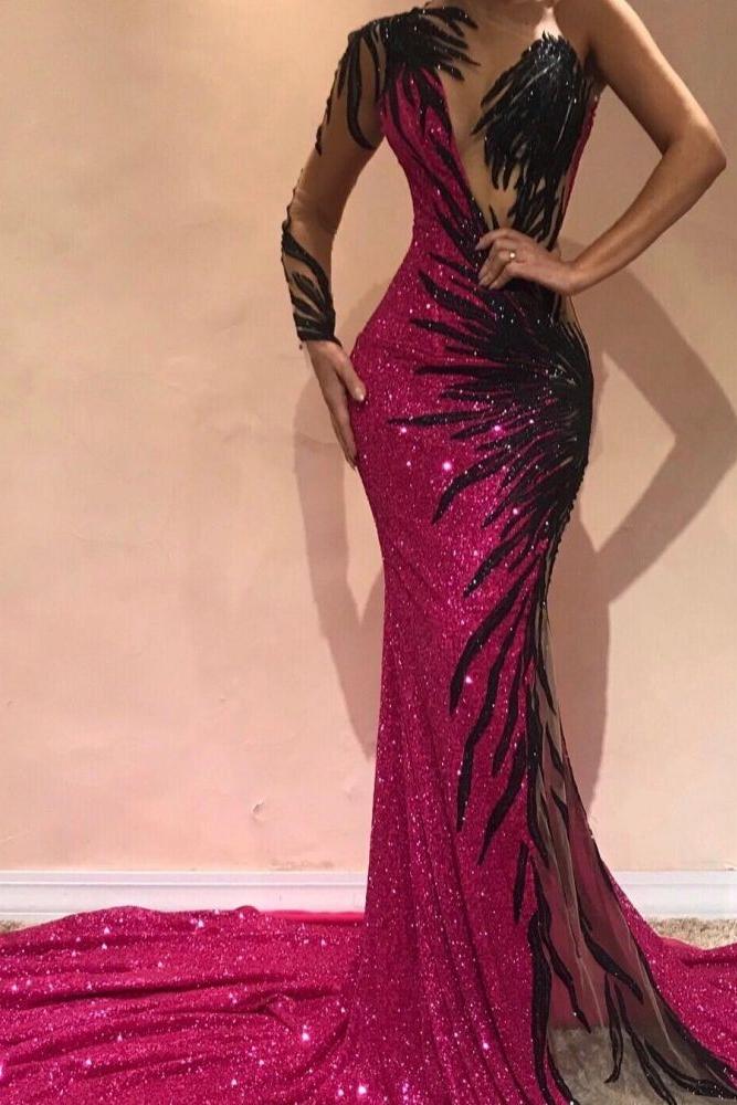 Chic Mermaid Evening Dresses One Sleeve Open Back Pageant Dress