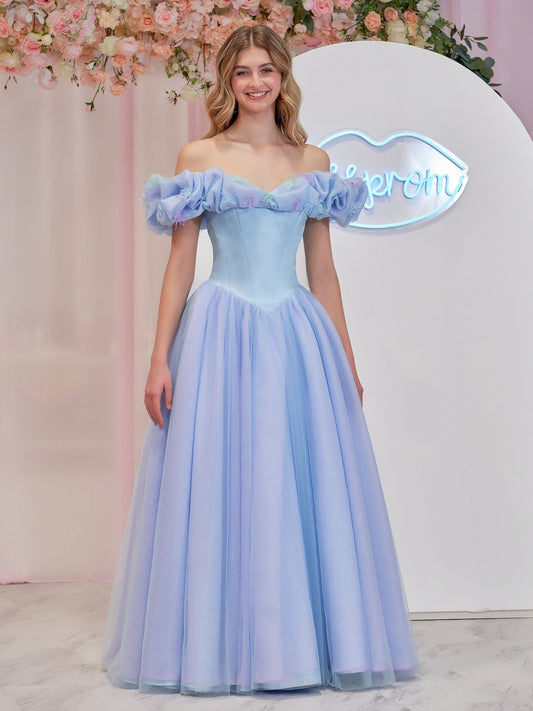 Blue Tulle Off the Shoulder With Crystals
