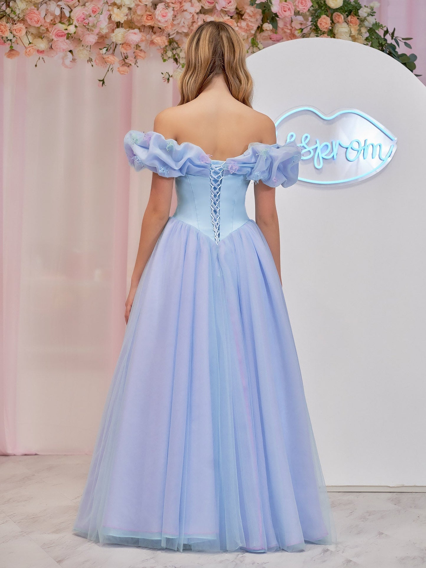 Blue Tulle Off the Shoulder With Crystals