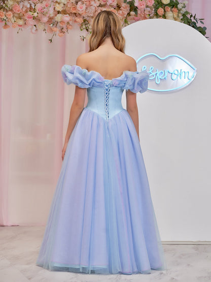 Blue Tulle Off the Shoulder With Crystals