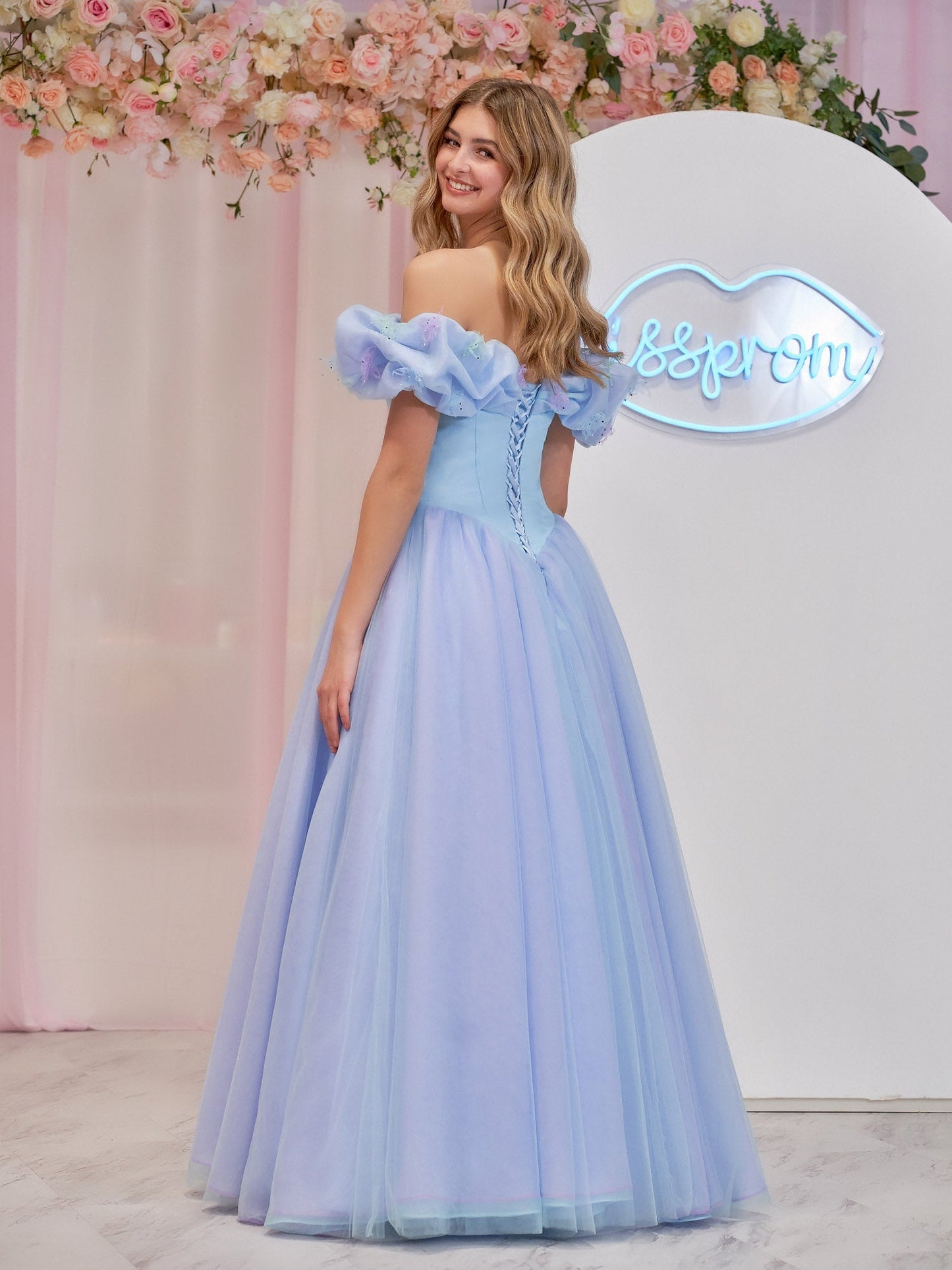 Blue Tulle Off the Shoulder With Crystals