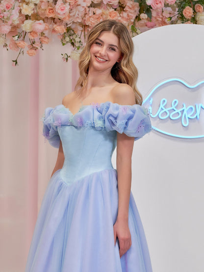 Blue Tulle Off the Shoulder With Crystals