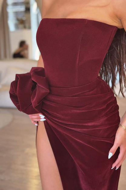Classy Cabernet Strapless Velvet Prom Dress