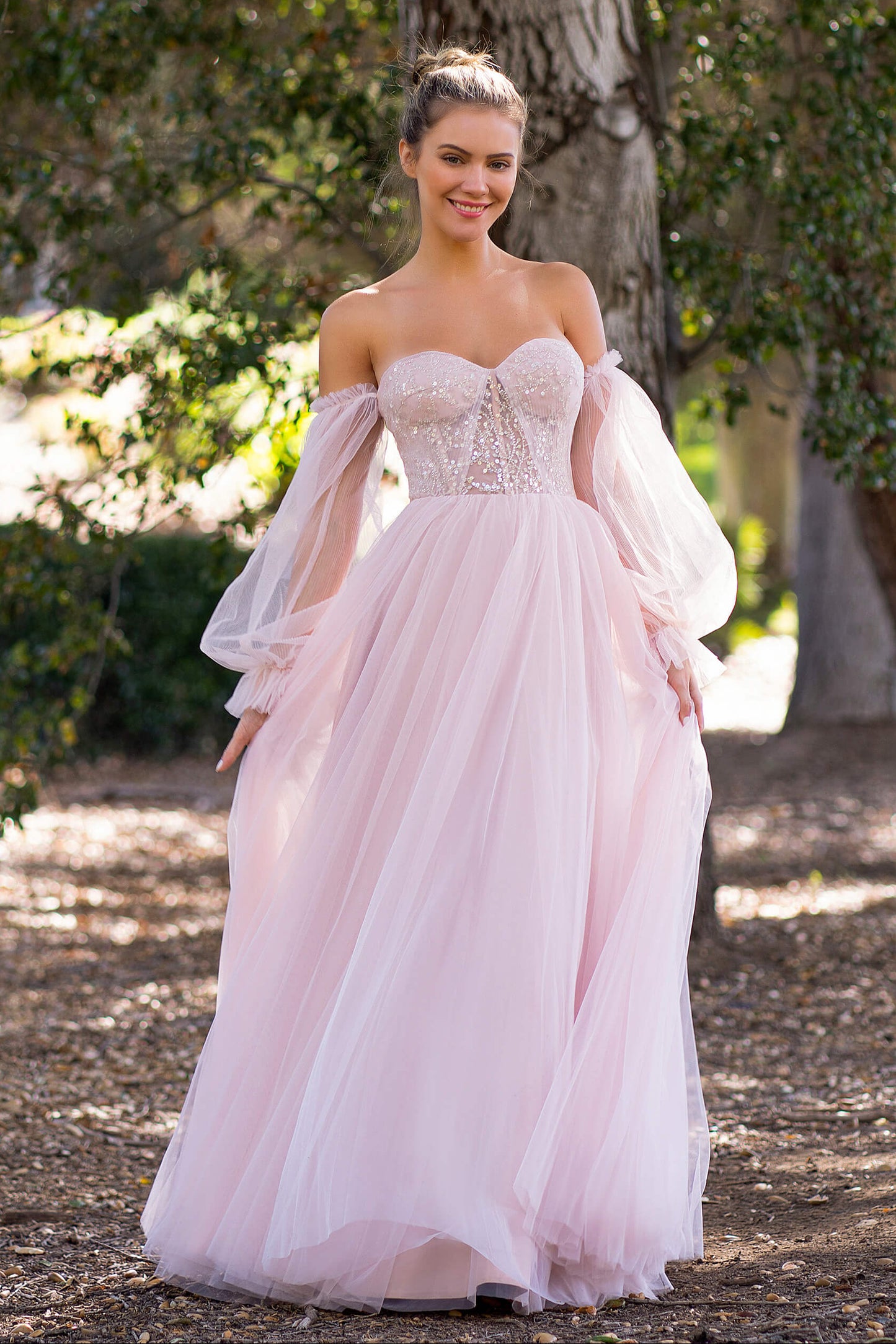 A-line Corset Off The Shoulder Floor Length Tulle Prom Dress