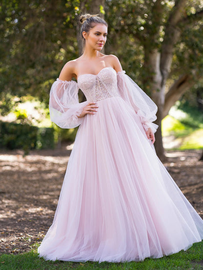 A-line Corset Off The Shoulder Floor Length Tulle Prom Dress