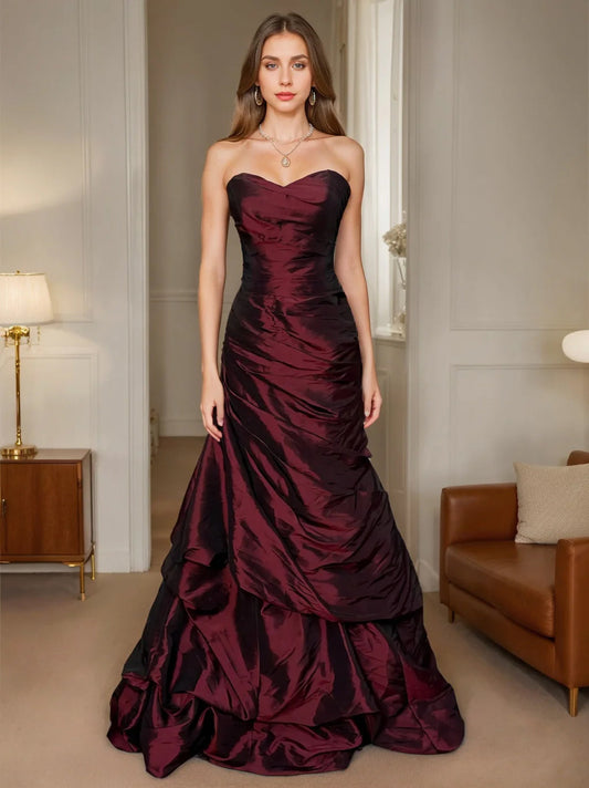 Trumpet Strapless Sleeveless Floor-Length Taffeta Prom Dress