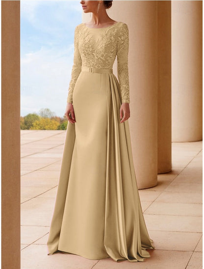 Long Sleeve Applique Mermaid Court Train Floor-Length Evening Dress