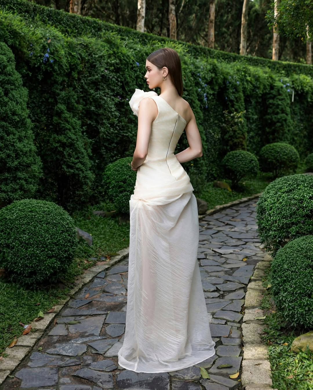 Champagne One Shoulder Prom Dress