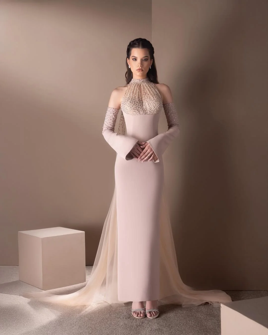 High Neck Strapless Long Sleeves Long Mermaid Prom Dress