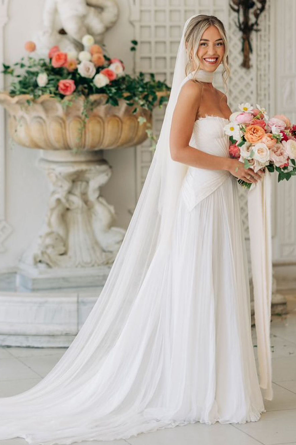 Bohemian Sheath Ruffled Chiffon Long Wedding Dresses