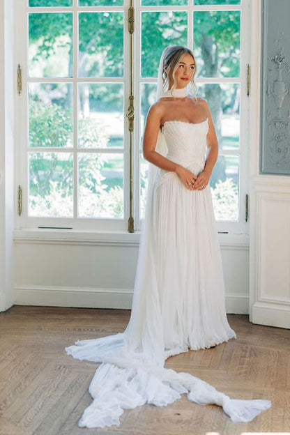 Bohemian Sheath Ruffled Chiffon Long Wedding Dresses