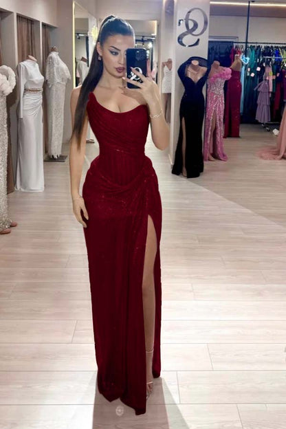 Strapless Sleeveless Mermaid Long Evening Formal Dress With High Split
