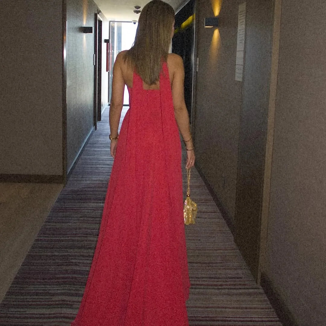 Flattering Red Chiffon Sweetheart Prom Dress With Scarf