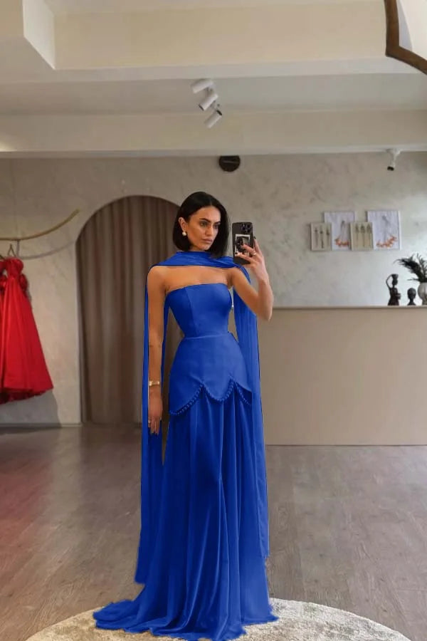 Ivory Strapless Pearls Spliced Prom Dress ZT0685