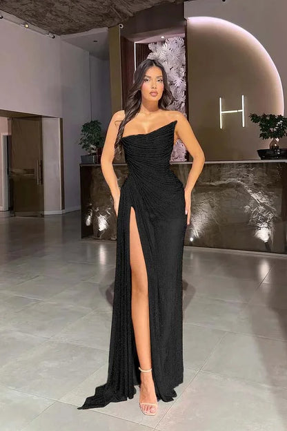 Red Strapless Gorgeous Split Sequins Prom Dress