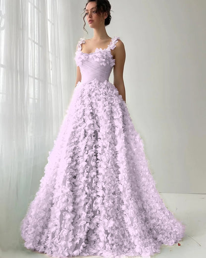 Square Neck Spaghetti Straps Sleeveless Long A-Line Prom Dress