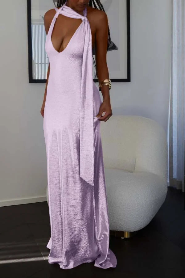 Pearl Pink Halter V-neck Sheath Shining Prom Dress ZT0665