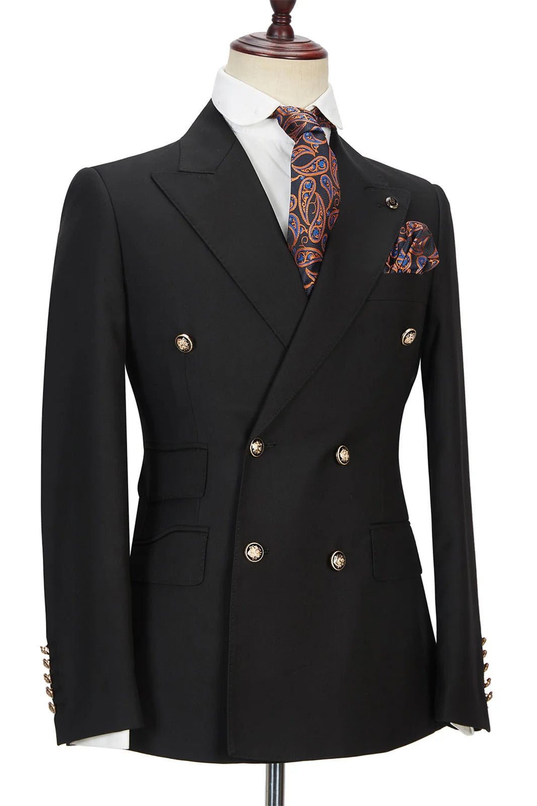 Handsome Black Wedding Suit For Groom Peak Lapel With Double Breasted Gentle