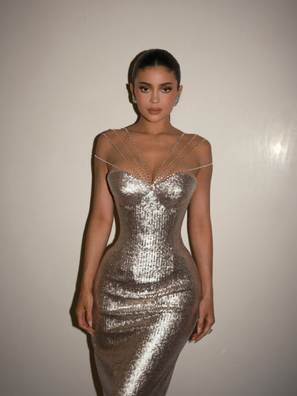 Sparkly Silver Off-the-Shoulder Prom Dress