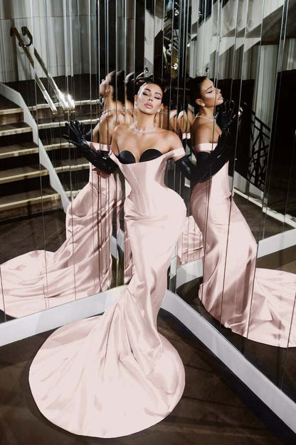 Strapless Sleeveless Long Mermaid Prom Dress With Pleated Gloves